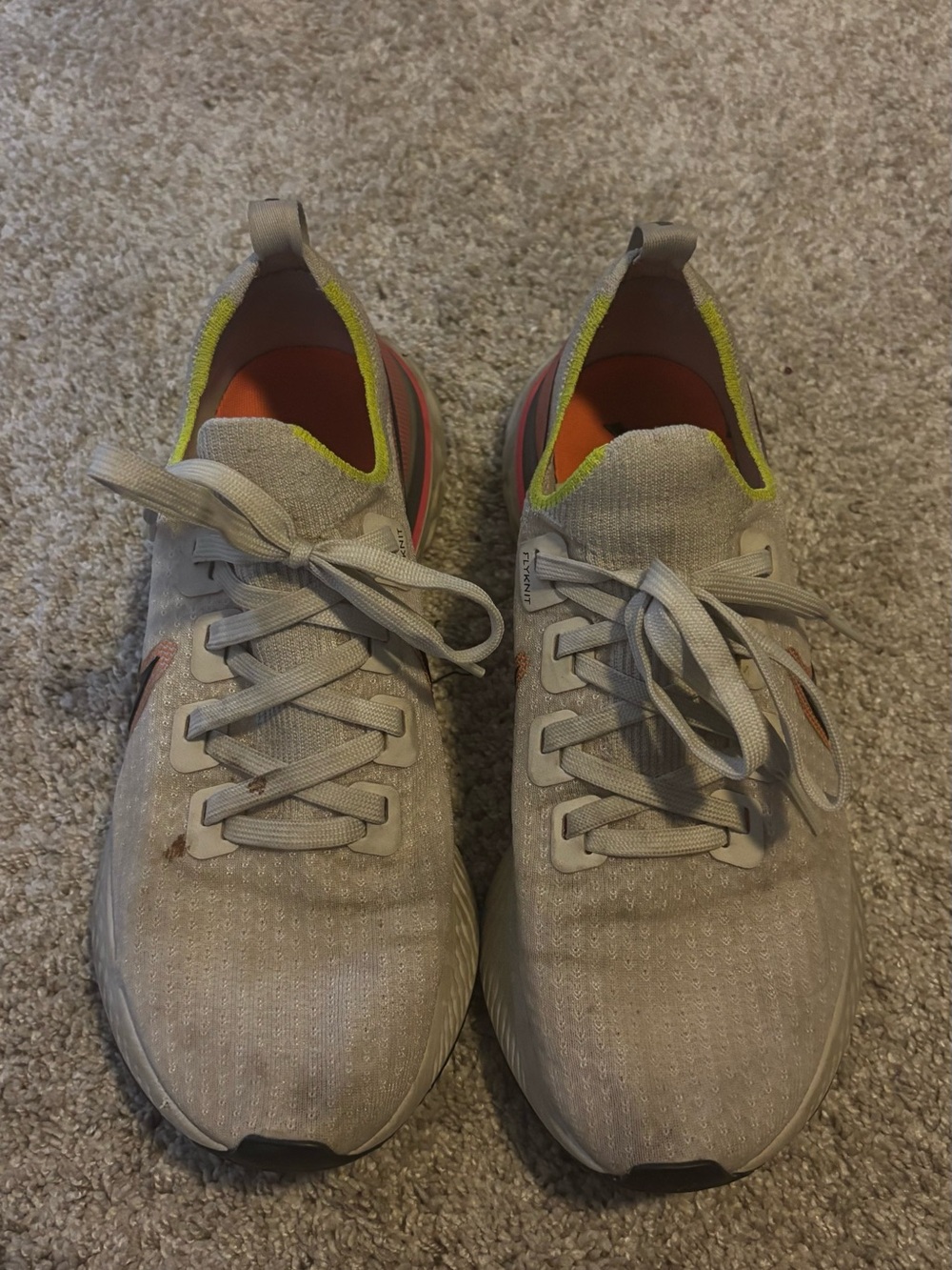Nike Women's Light Gray Athletic Sneakers with Orange and Neon Trim